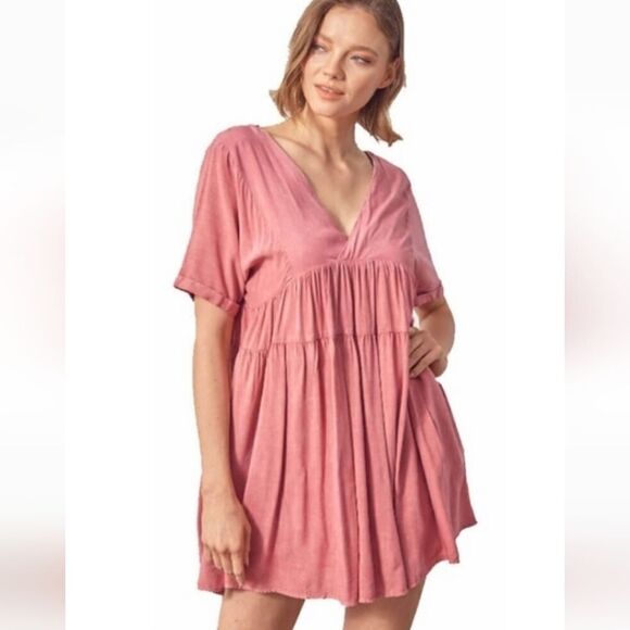 NWT Mustard Seed Smocked Waist Tiered Mini Dress Lined Small - Picture 1 of 4